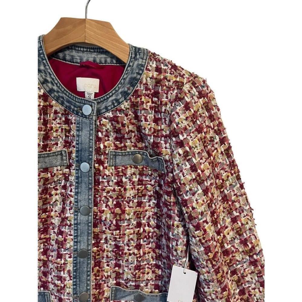 Ecru Womens Small Tweed Knit Button Up Jacket Beetroot - Picture 4 of 13